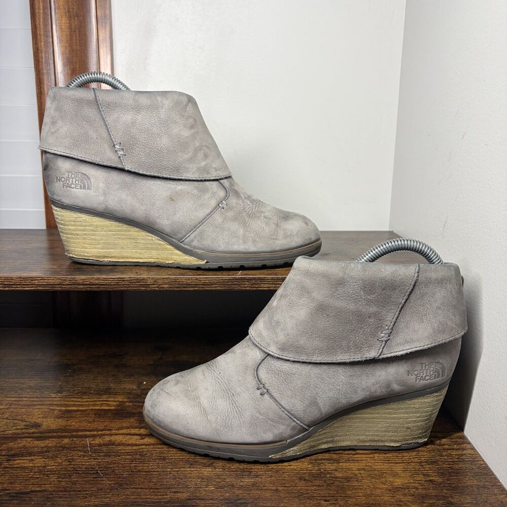 The North Face Wedge Ankle Boots Gray Fold Over Cuff Womens 6.5